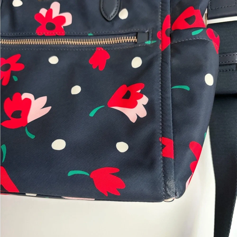 kate spade Chelsea Whimsy Navy Floral Tote with Red & Pink Flowers